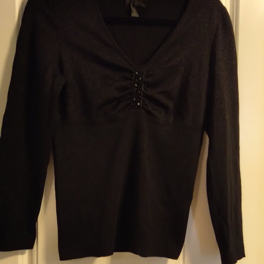 Escada black lurex long-sleeve top with beaded detail